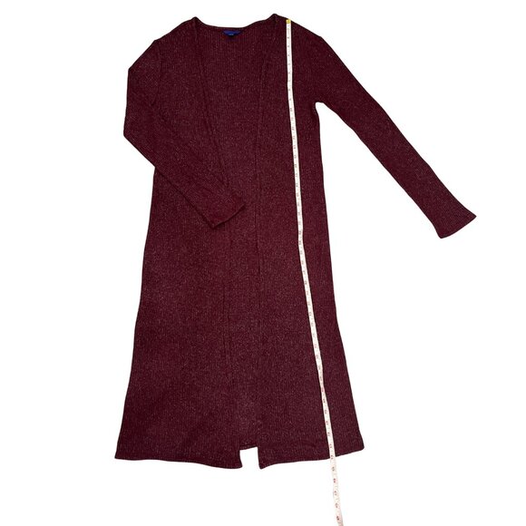 Aeropostale Women's Longline Ribbed Burgundy Open Cardigan Sweater M Cozy Layer - Picture 7 of 12